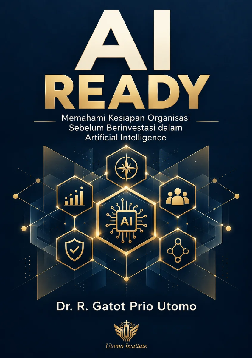 Original navy and gold AI READY book cover with a network of seven connected symbols and the author's name.