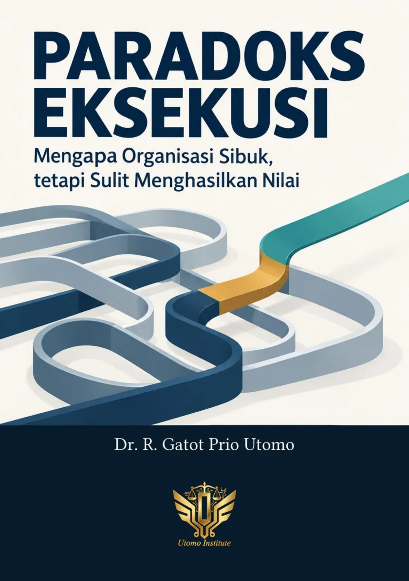 Original Paradoks Eksekusi cover with a maze, a gold route leading to a teal arrow, and the author's name.